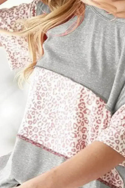 BiBi Triblend Knit with Leopard Block Out Stitching