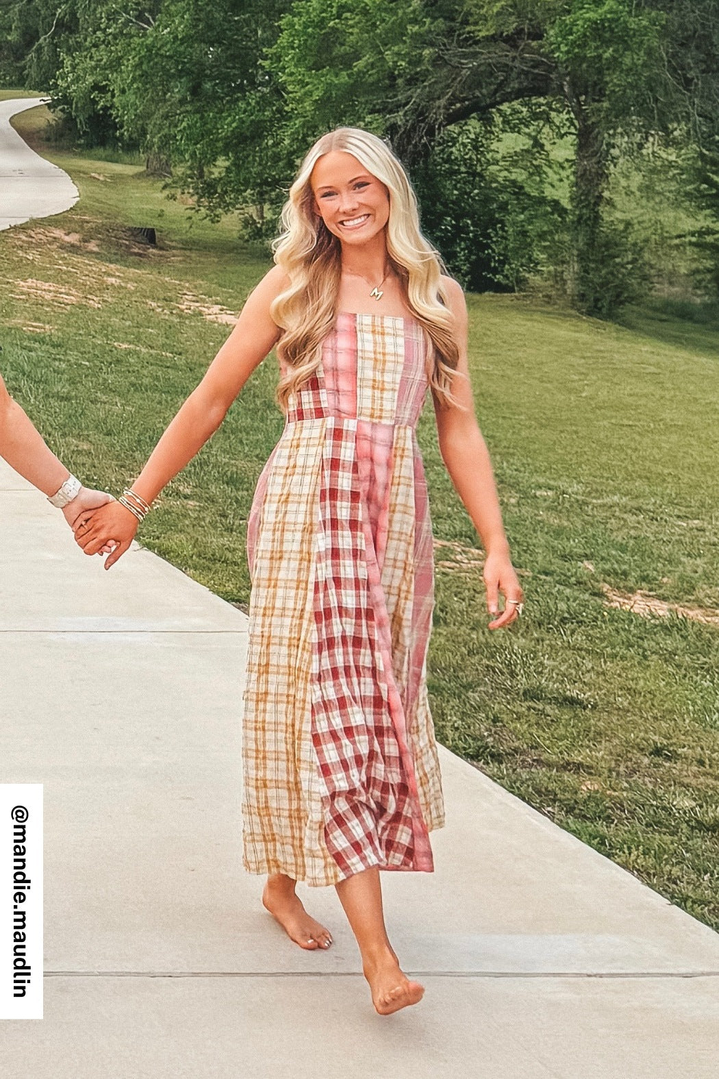 Western Charm Checkered Dress - Pink