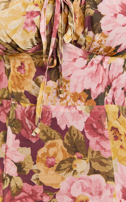 Jasalina Midi Dress - Puff Sleeve Dress in Classic Floral