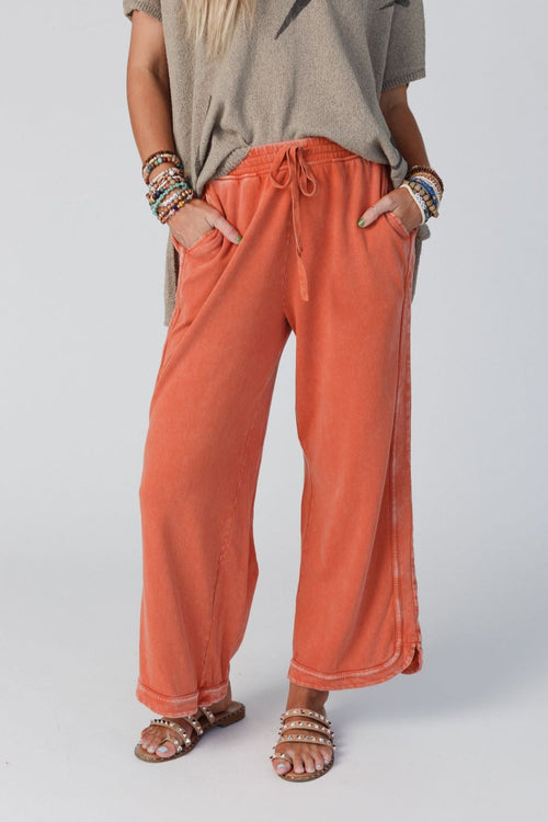So Comfy Wide Leg Pant Cropped Length - Faded Rust - Pre Order