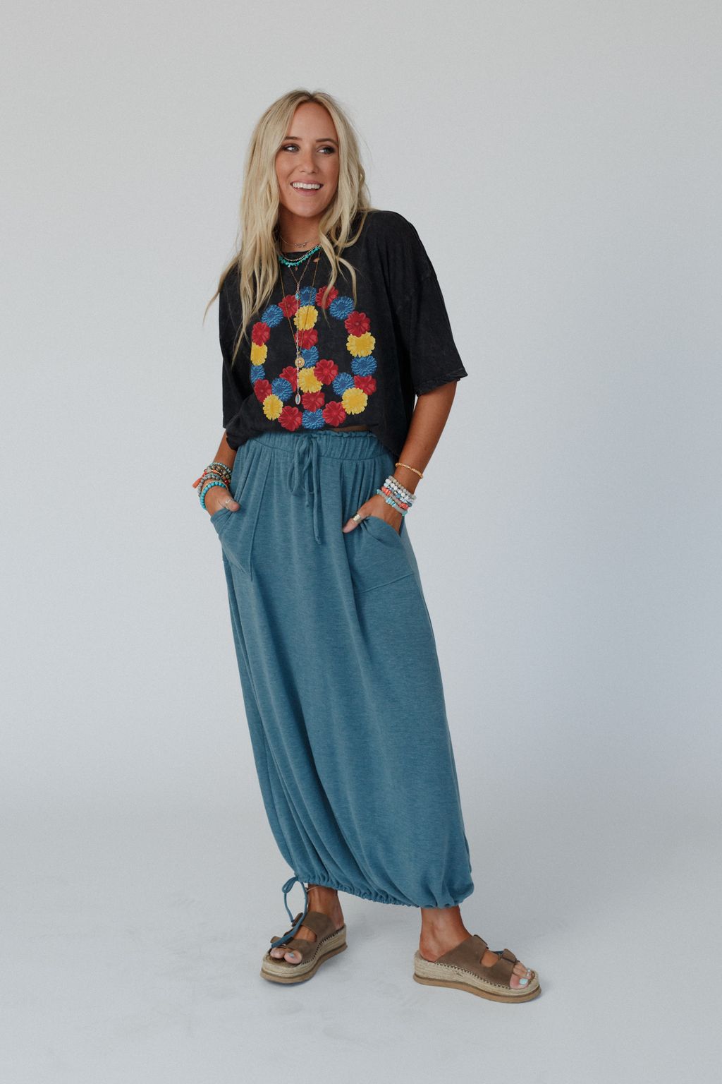 The Nest All In Drawstring Maxi Skirt - Teal