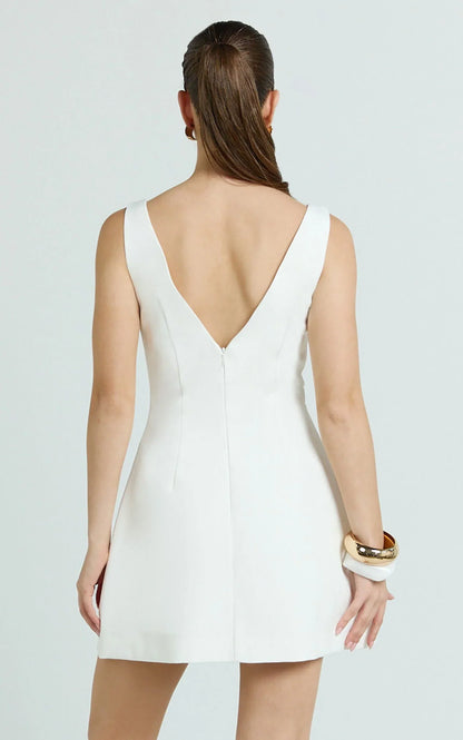 Karissa Mini Dress - V Neck Fit And Flare Dress in White