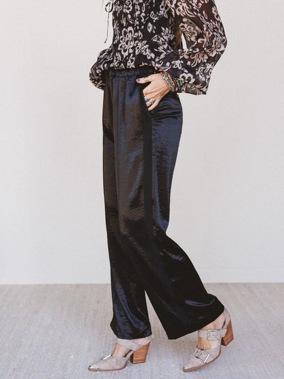 Feeling Sleek Satin Pants - Black
