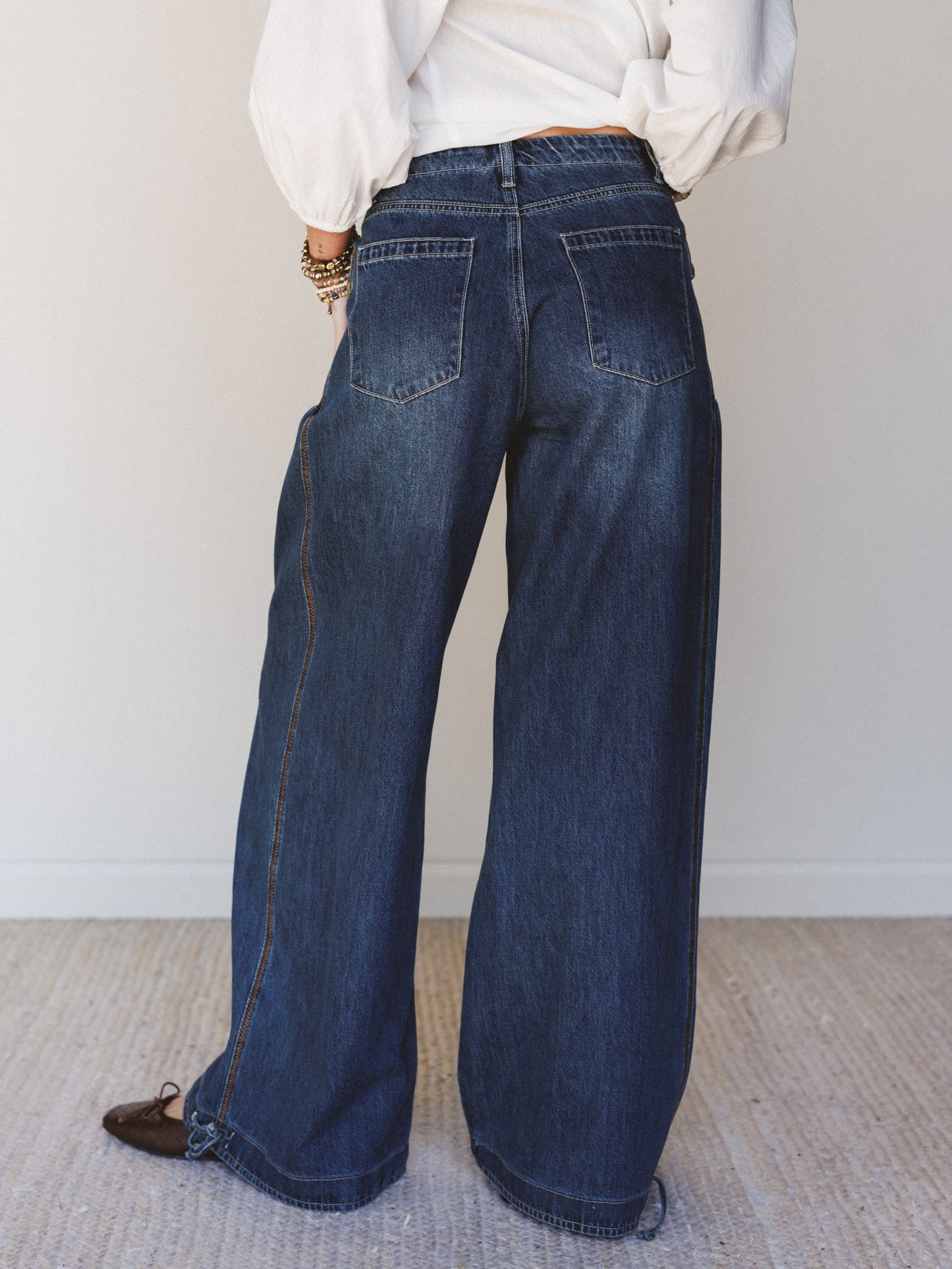 Let's Jet Set Wide Leg Jeans - Dark Denim