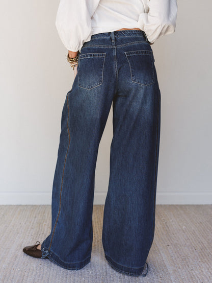 Let's Jet Set Wide Leg Jeans - Dark Denim