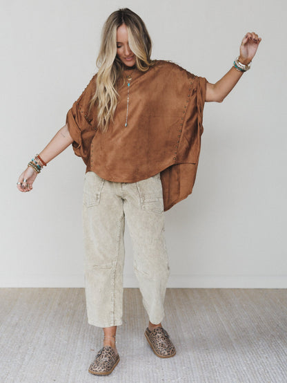 Fall Feeling Corduroy Barrel Pants - Olive Taupe