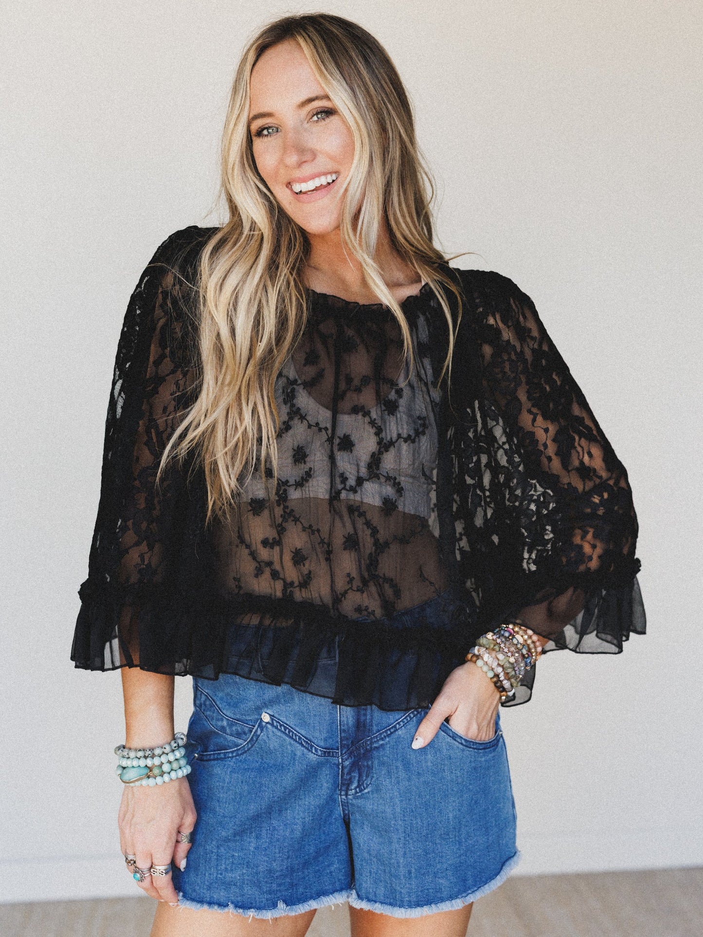 Bianca Sheer Ruffle Blouse - Black