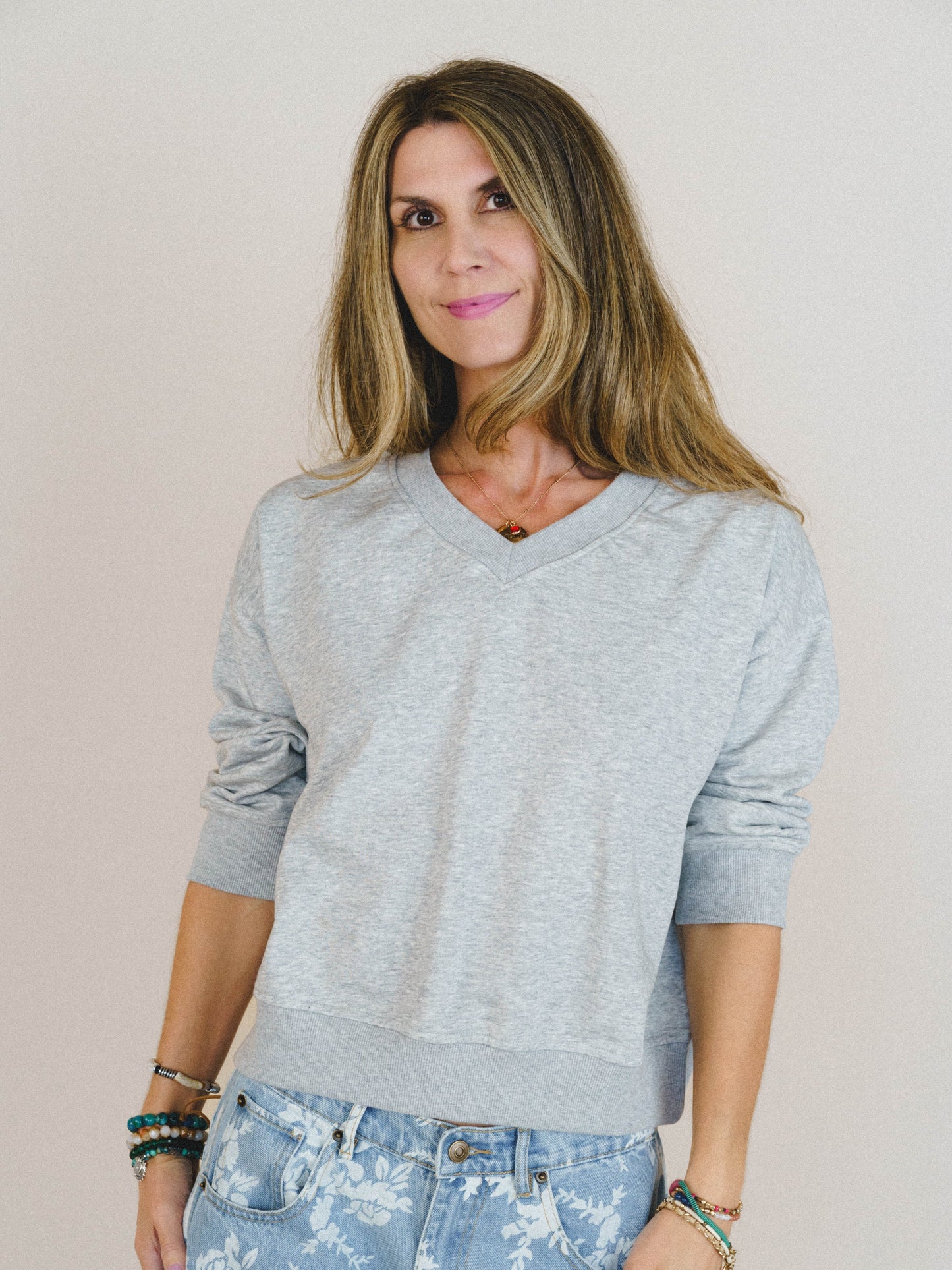Wendy Removeable Collar Top - Grey