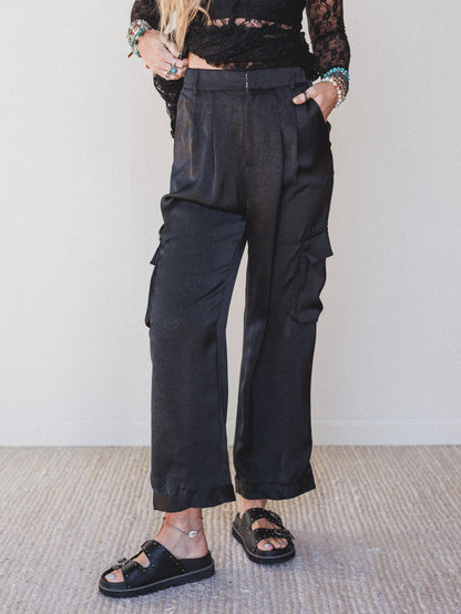 Stealing The Show Satin Pants - Black