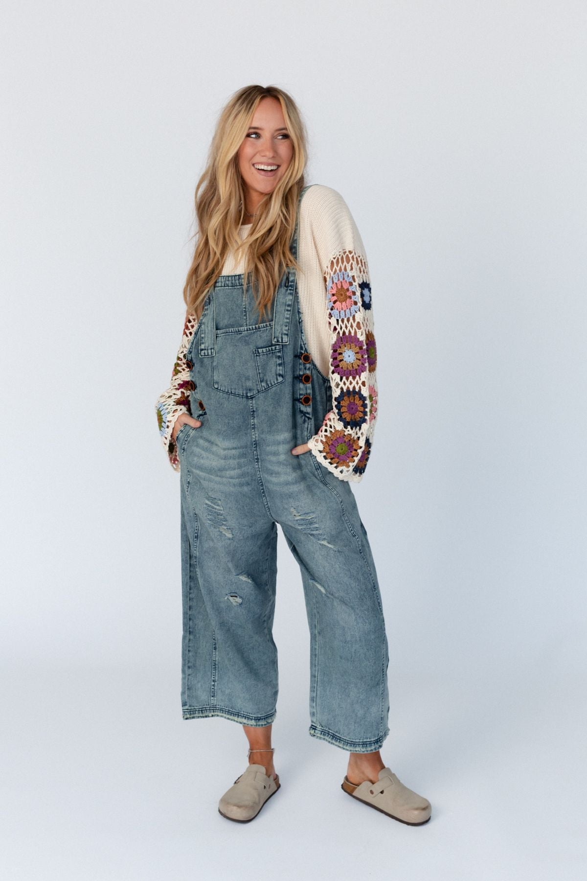 High Hopes Slouchy Pocket Denim Overalls - Blue Pockets