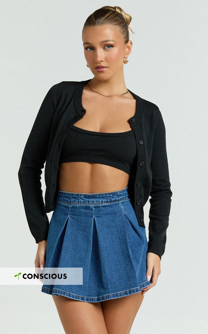 Katherine Cardigan - Long Sleeve Cardigan And Bralette Set in Black