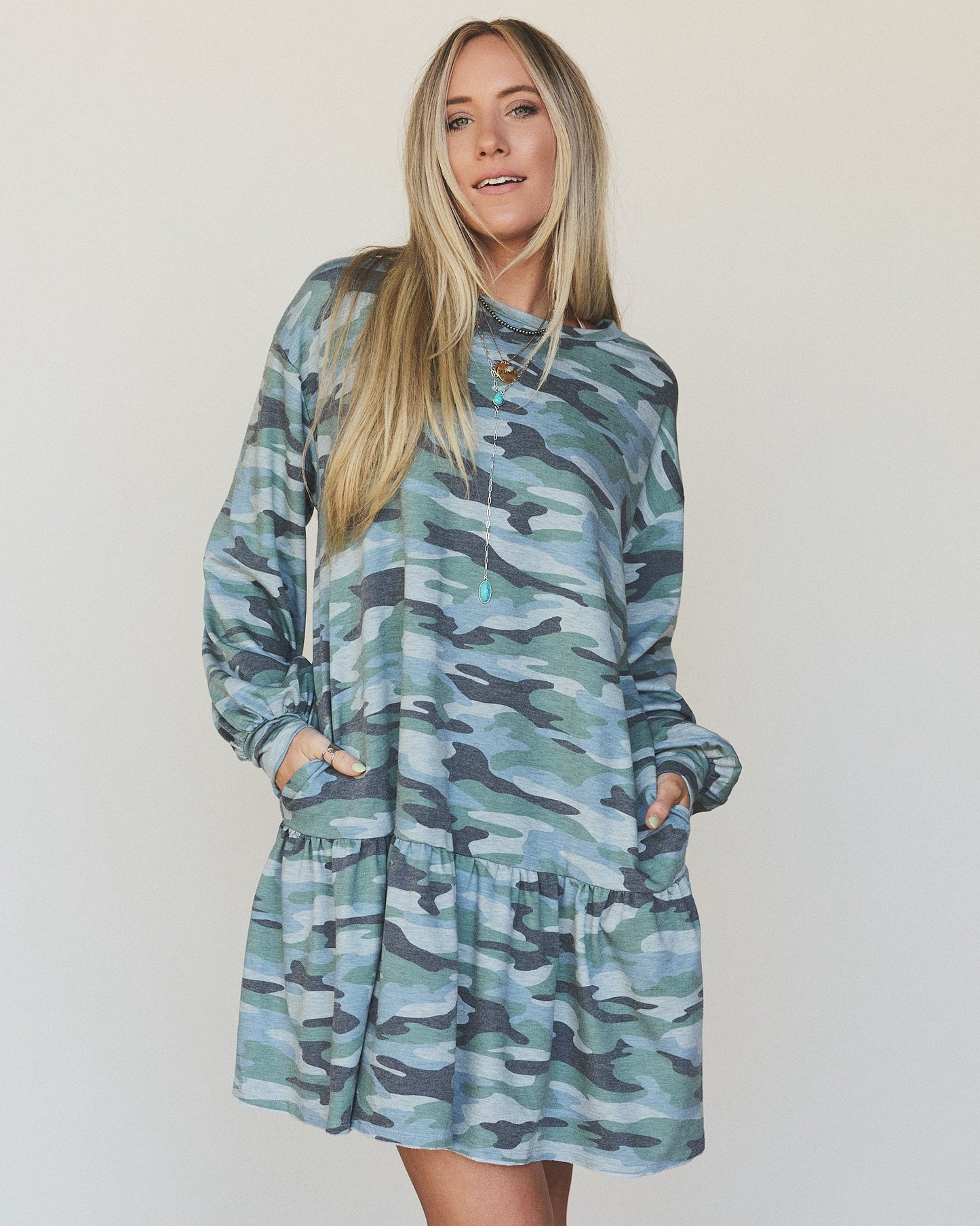 The Nest Jade Long Sleeve Mini Dress - Olive Charcoal