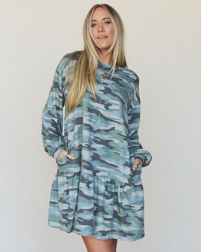 The Nest Jade Long Sleeve Mini Dress - Olive Charcoal