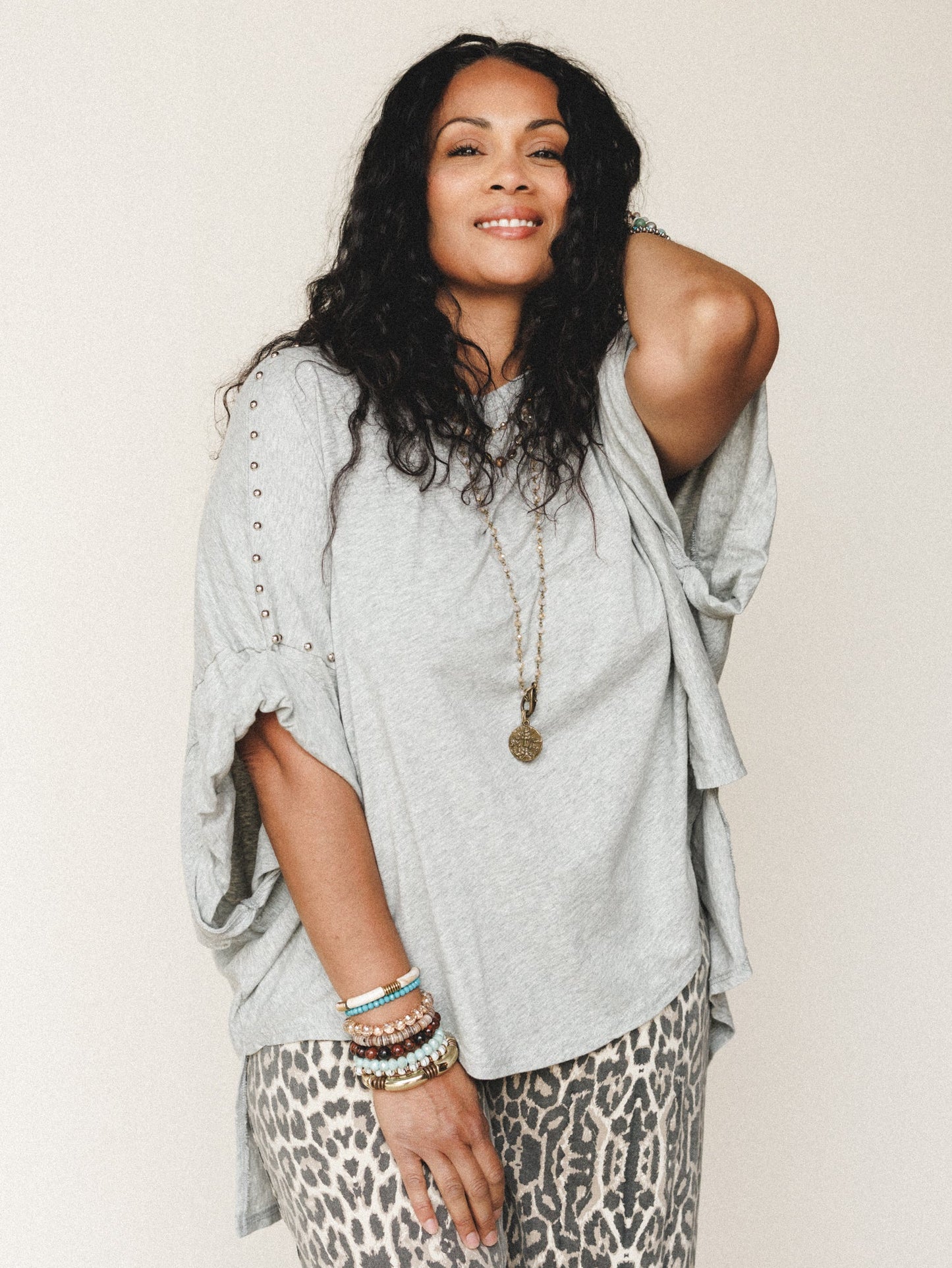Tomcat Studded High Low Top - Heather Gray