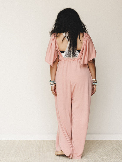 The Nest On Repeat Open Back Ruffle Jumpsuit - Shadow Blush