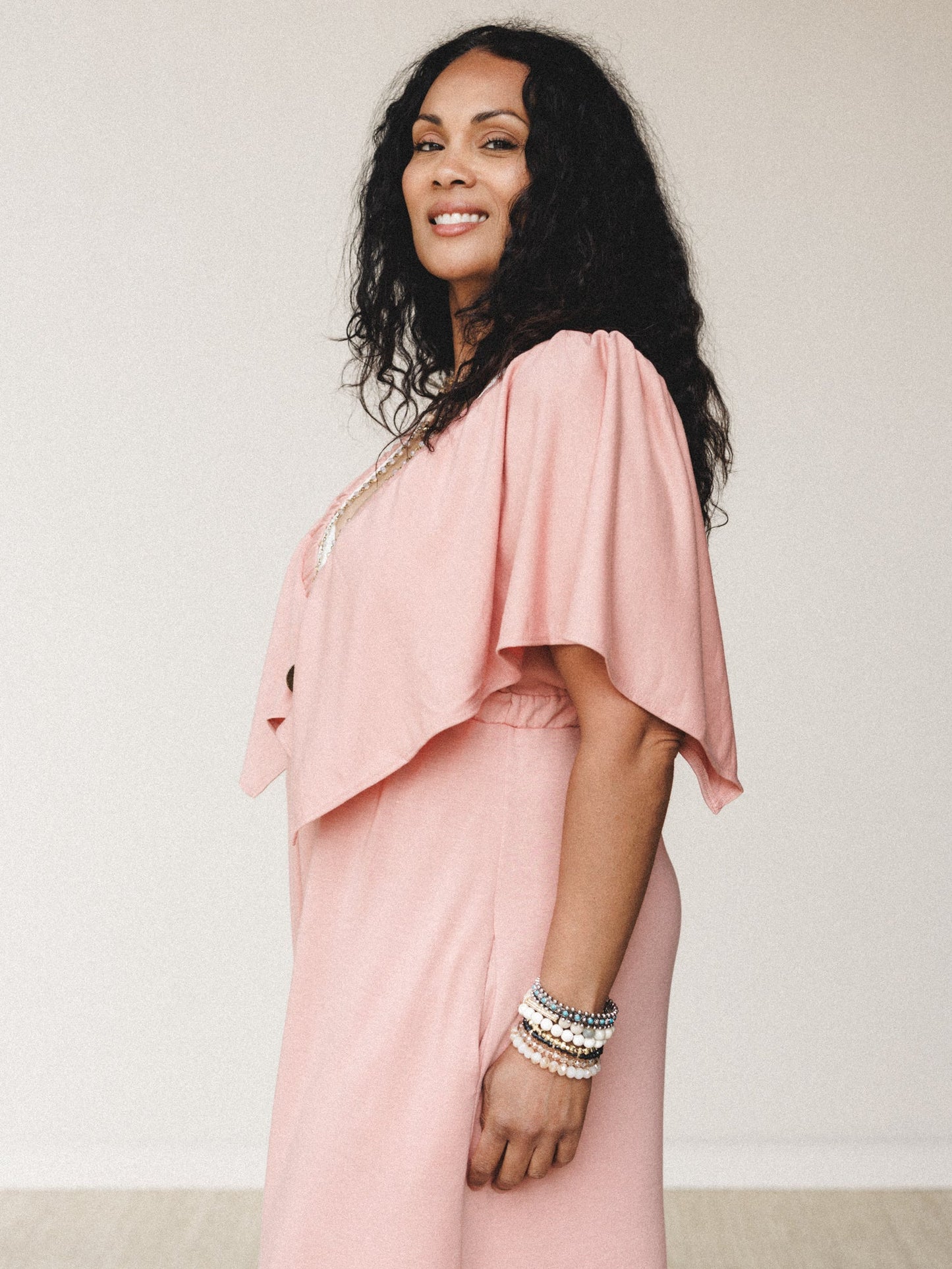The Nest On Repeat Open Back Ruffle Jumpsuit - Shadow Blush