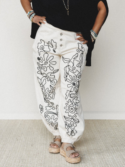 Sweet On You Embroidered Pants - Oat