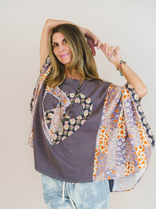 Floral Love Poncho - Slate