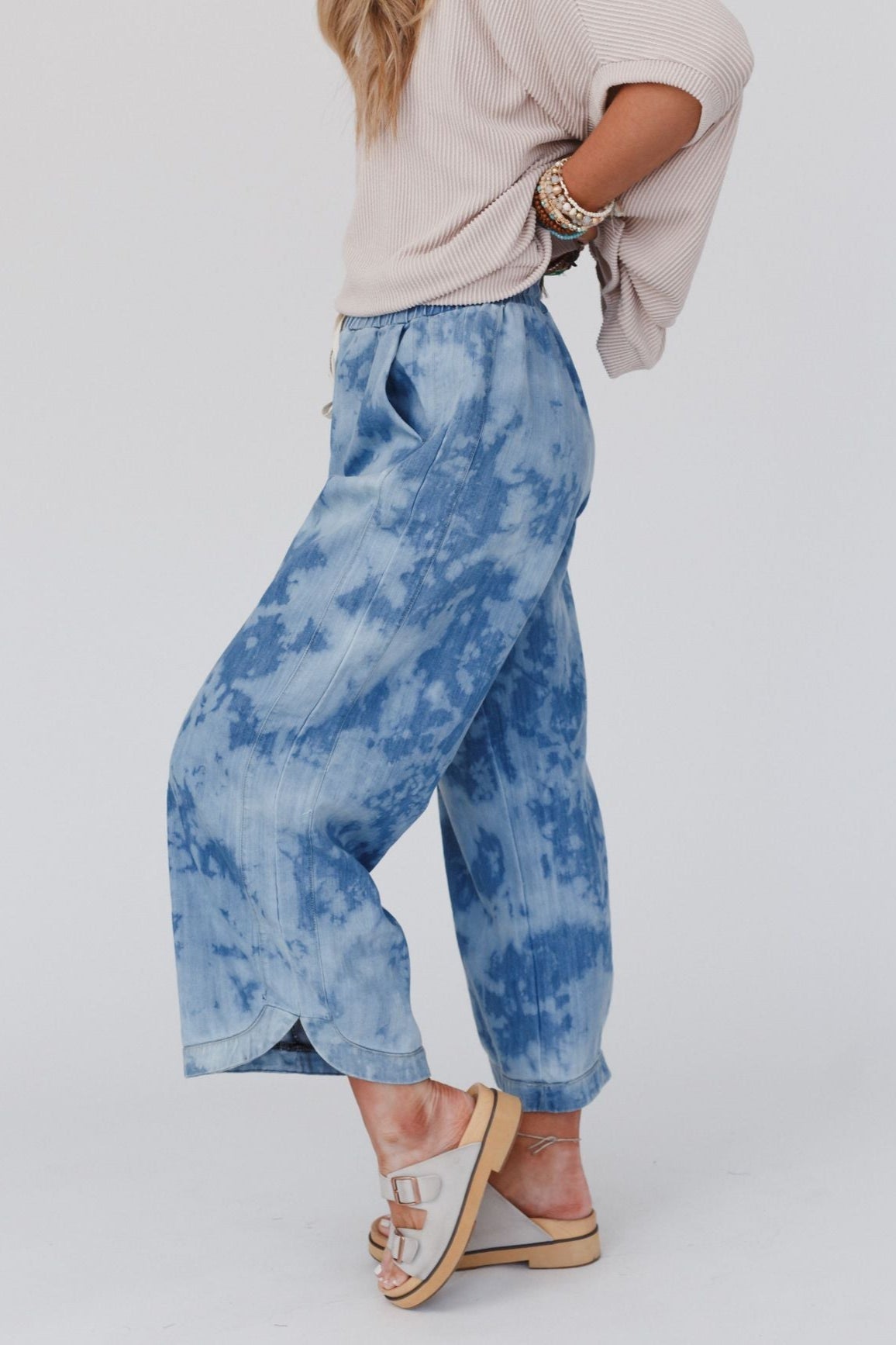 The Nest So Comfy Wide Leg Denim Pant - Bleach Dye Denim