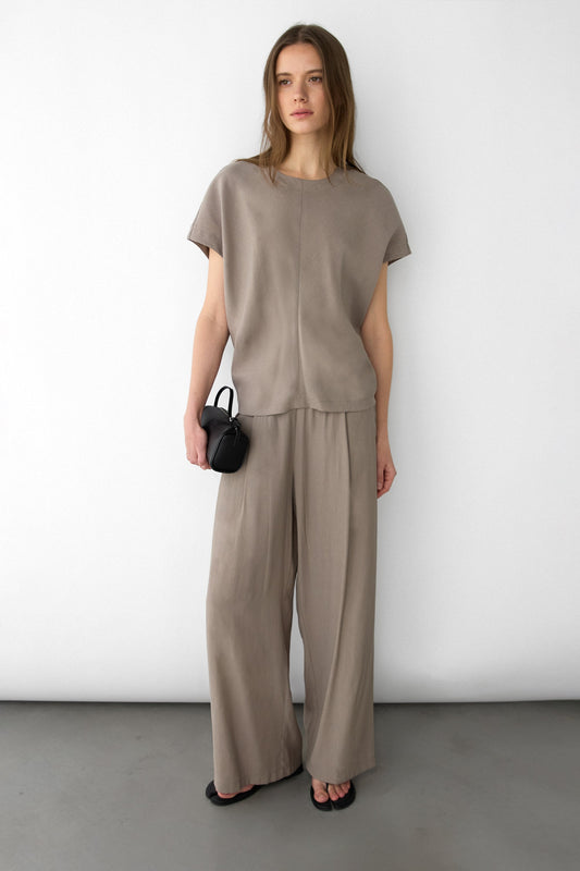 CRINKLED RAYON SHORT SLEEVE TOP