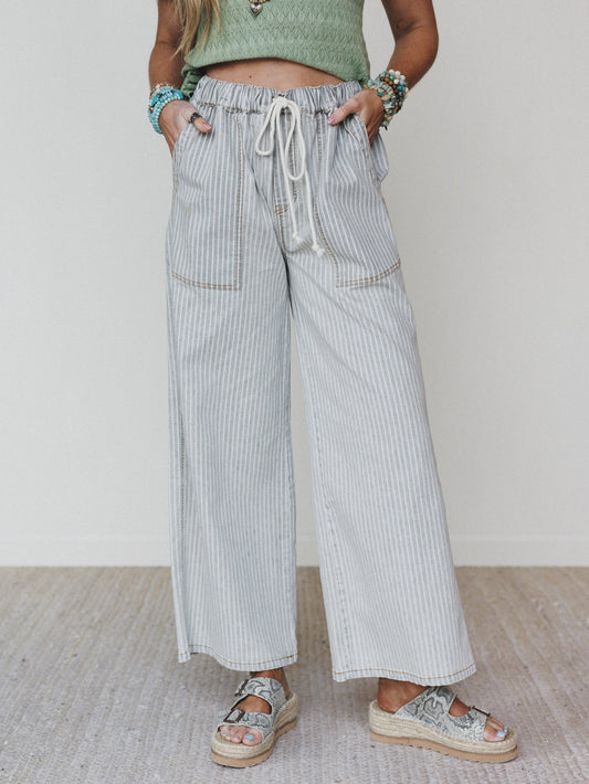 Away at Sea Striped Pants - Washed Black