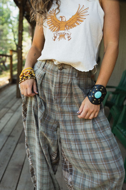Mystic Plaid Wide Leg Pants - Brown - Pre Order
