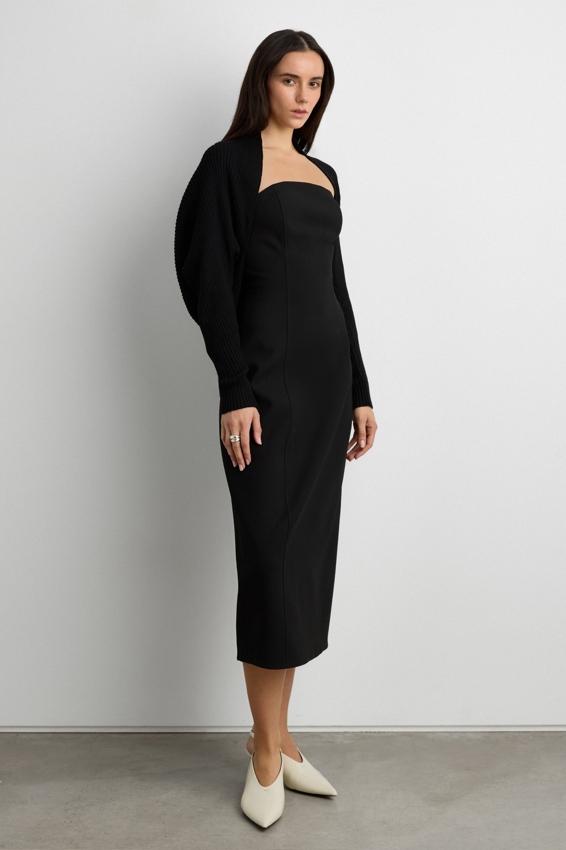 DRAPED RIBBED KNIT BOLERO