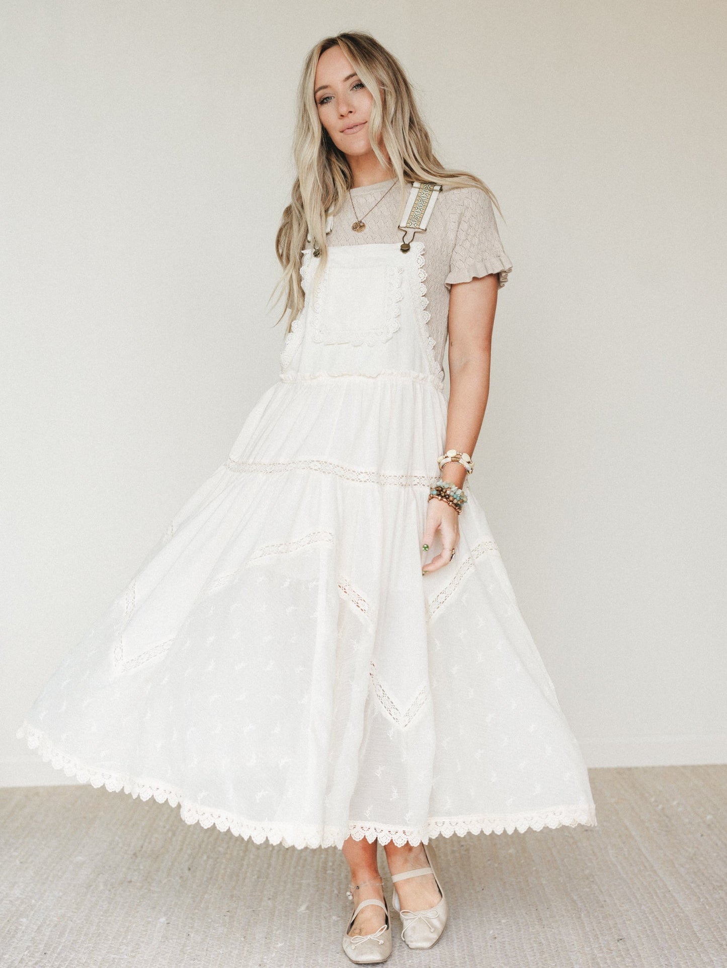 Garden Stroll Overall Dress - Ecru
