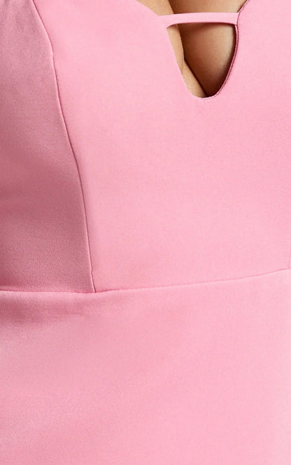 Kira Mini Dress - Sweetheart Neck Tulip Dress in Pink