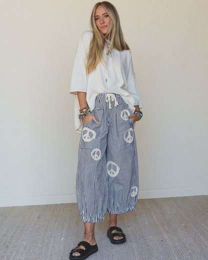 Peace Out Stripe Jeans - Black