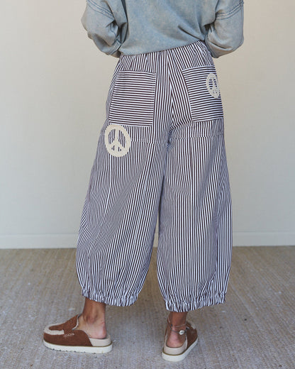 Peace Out Stripe Jeans - Brown