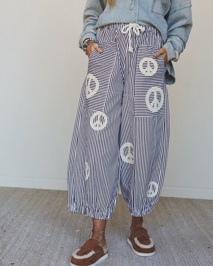 Peace Out Stripe Jeans - Brown