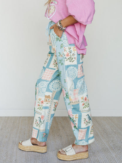 High Tea Garden Barrel Lounge Pants - Blue Combo
