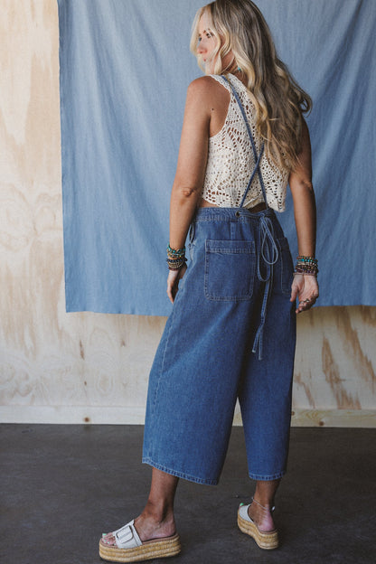 Rustic Blues Wide Leg Overalls - Medium Denim