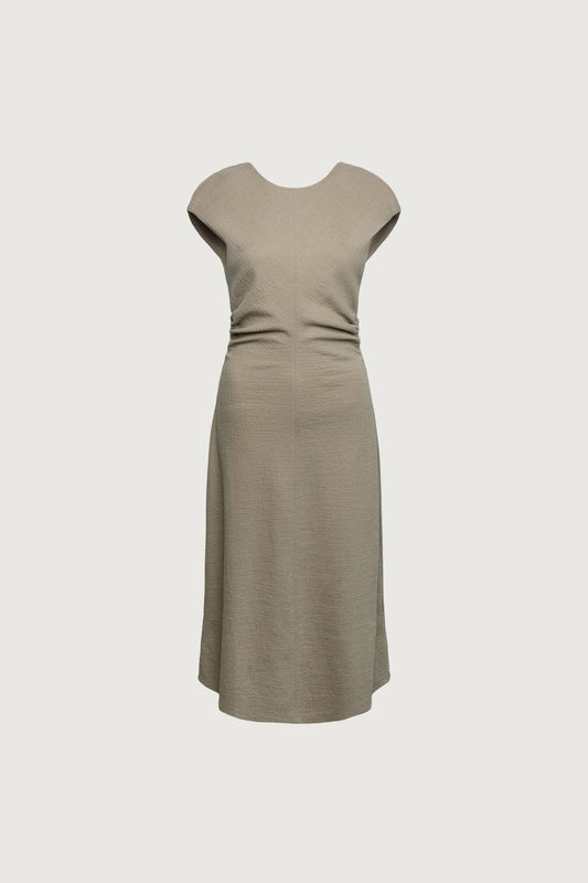 SLEEVELESS RUCHED WAIST MIDI DRESS