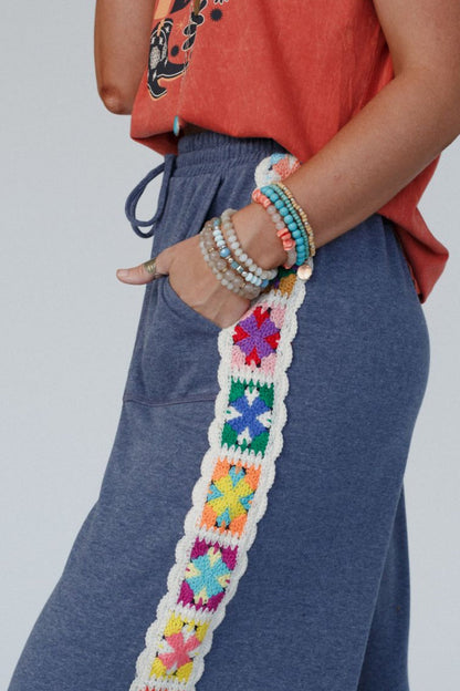 The Nest Love Seeker Crochet Panel Pants - Heather Navy