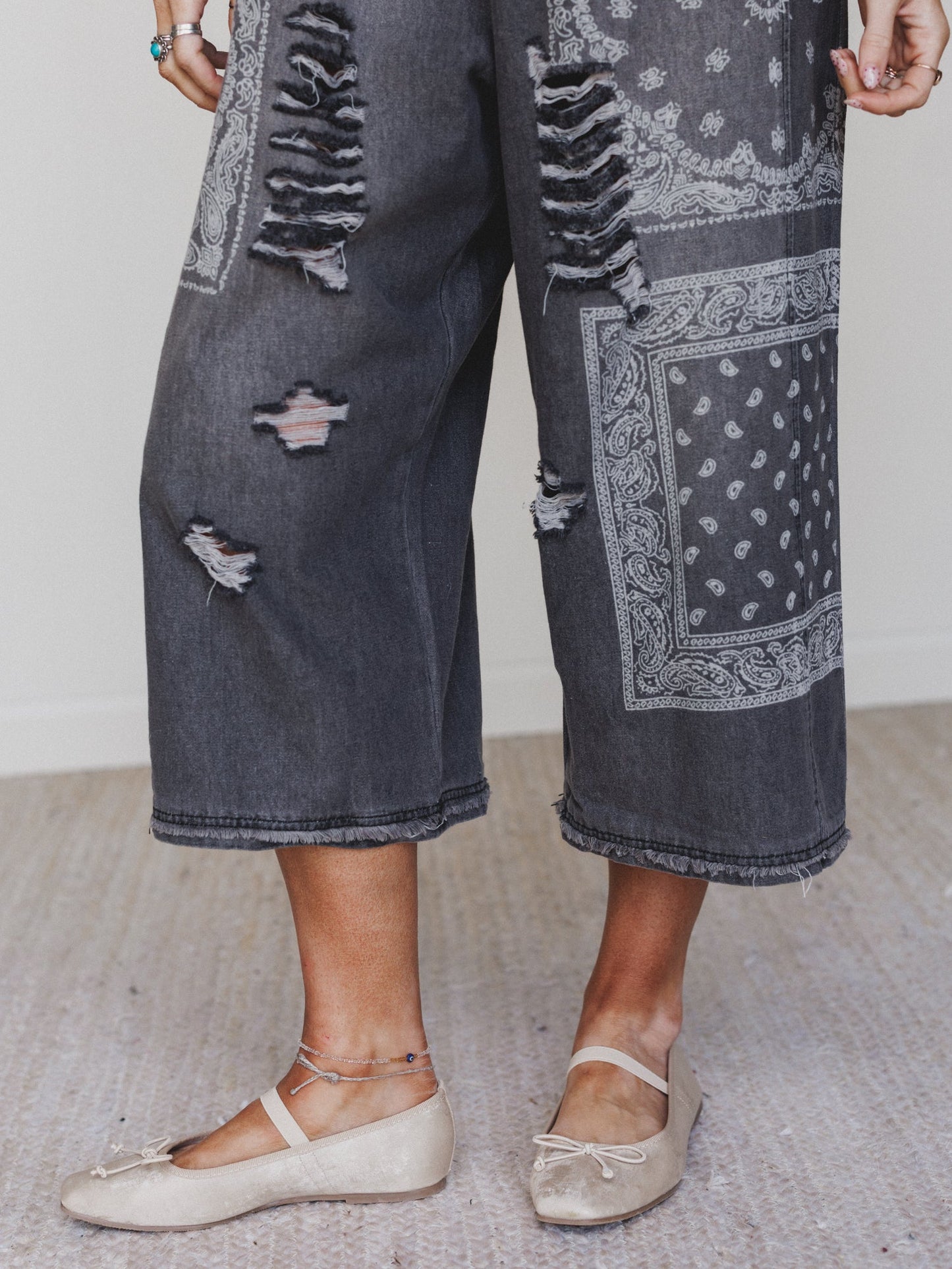 High Hopes Slouchy Denim Overalls - Black Bandana