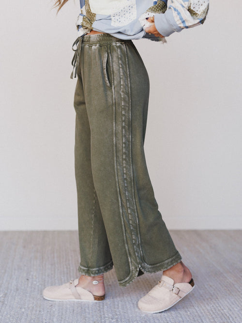So Comfy Wide Leg Pant Cropped Length - Olive - Pre Order
