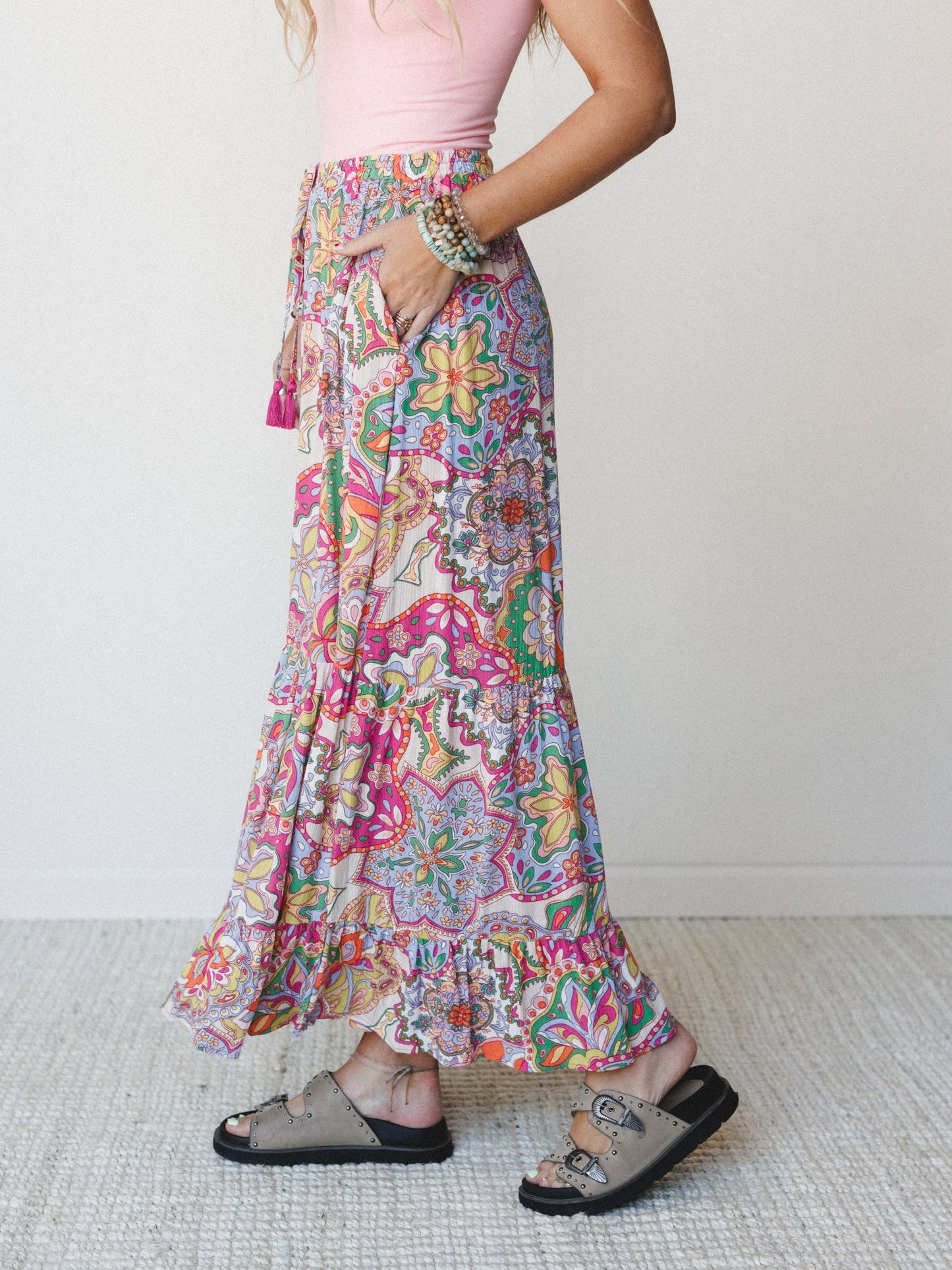 Floral Swirl Ruffled Pants - Grape Mist