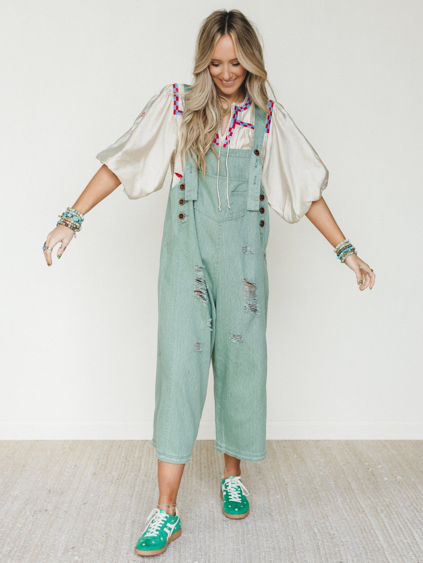 High Hopes Slouchy Denim Overalls - Sage