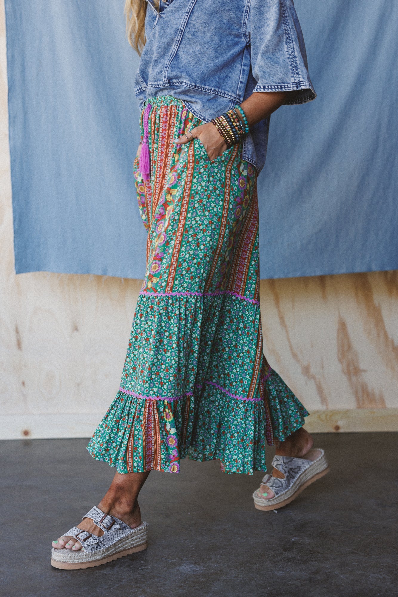 Kate Printed Wide Leg Pants - Sage