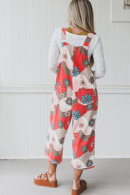 High Hopes Slouchy Denim Overalls - Mocha Flower