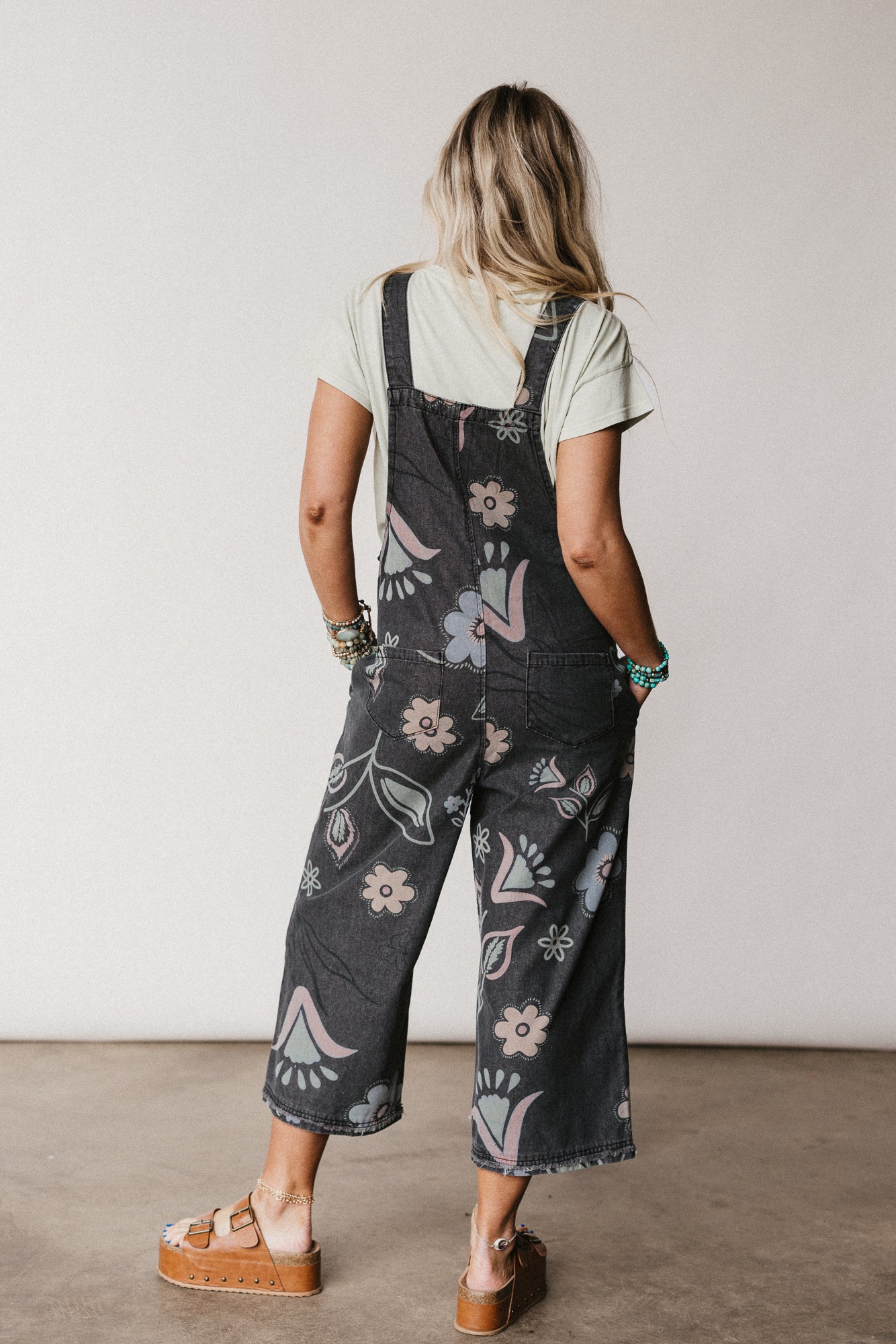 High Hopes Slouchy Pocket Denim Overalls - Black Artsy Floral