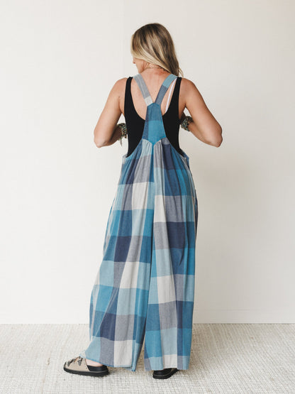 Delyah Plaid Pattern Overalls - Denim Mix