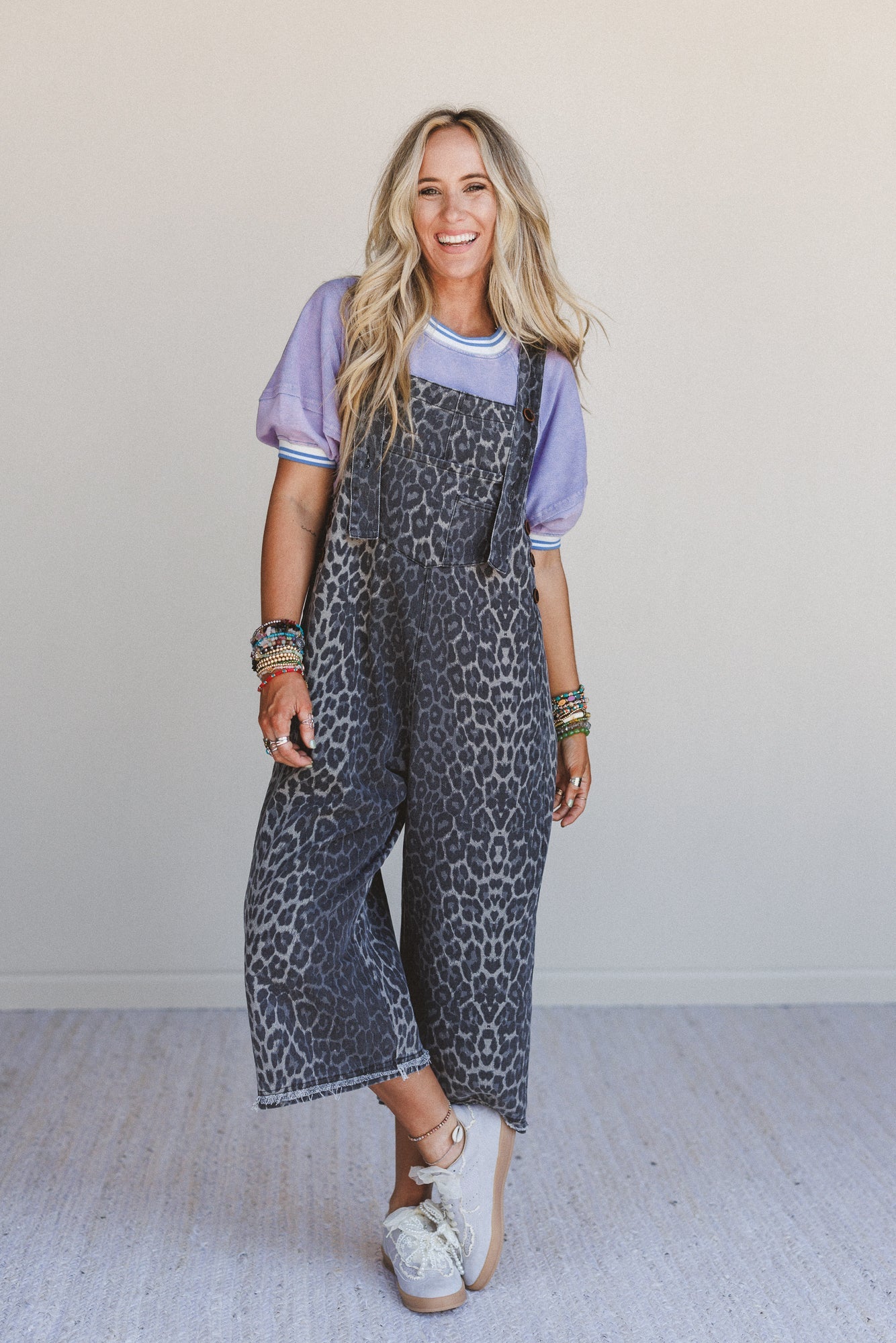 High Hopes Leopard Print Overalls - Gray Leopard