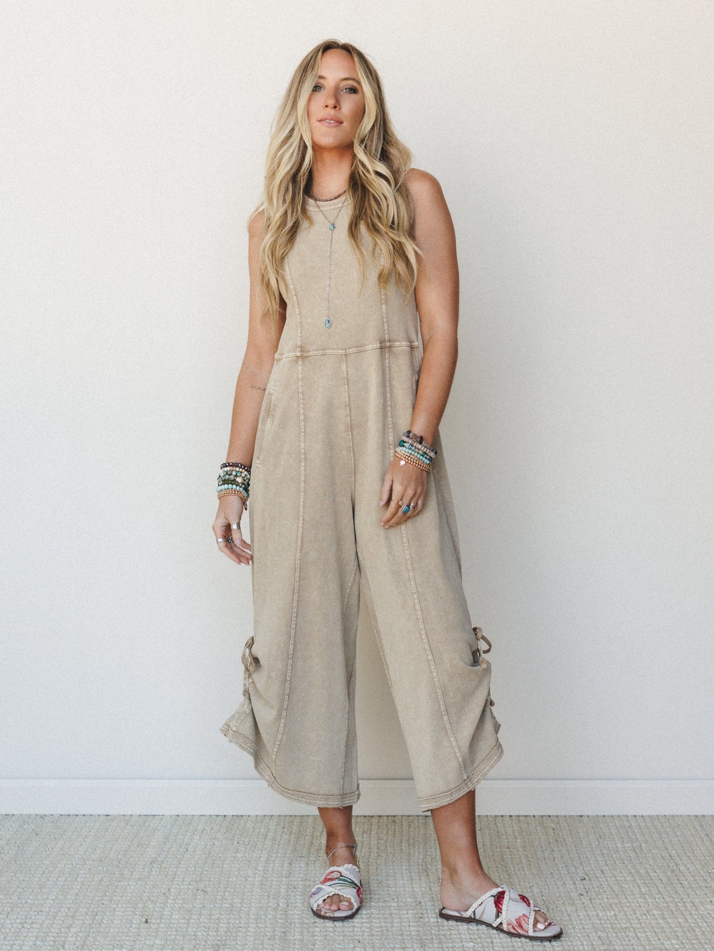 Turning Point Washed Cargo Jumpsuit - Latte