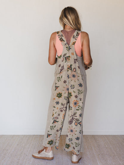 Floral Daylight Jumpsuit - Olive Gray