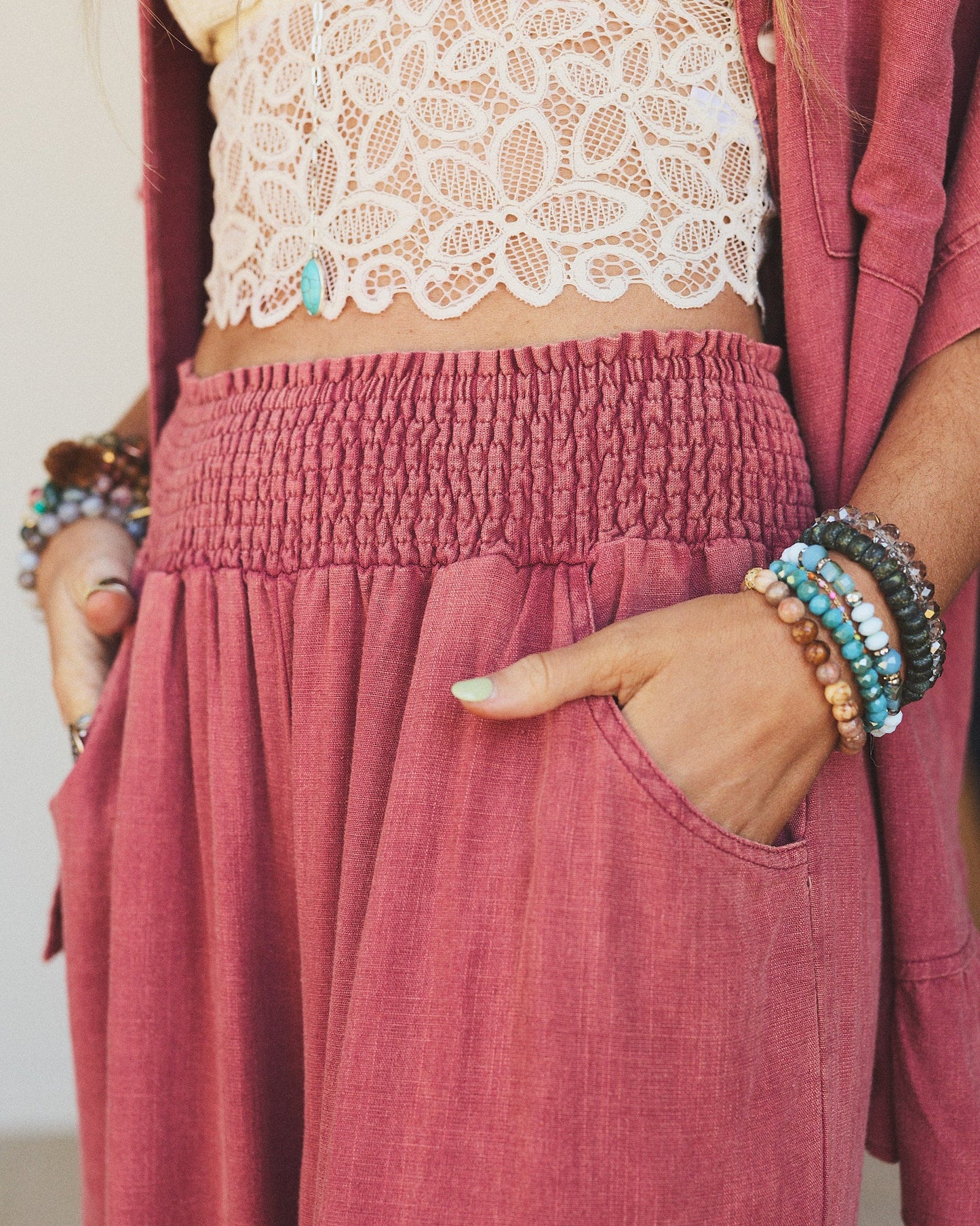 Pure Soul Linen Pants - Boho Red