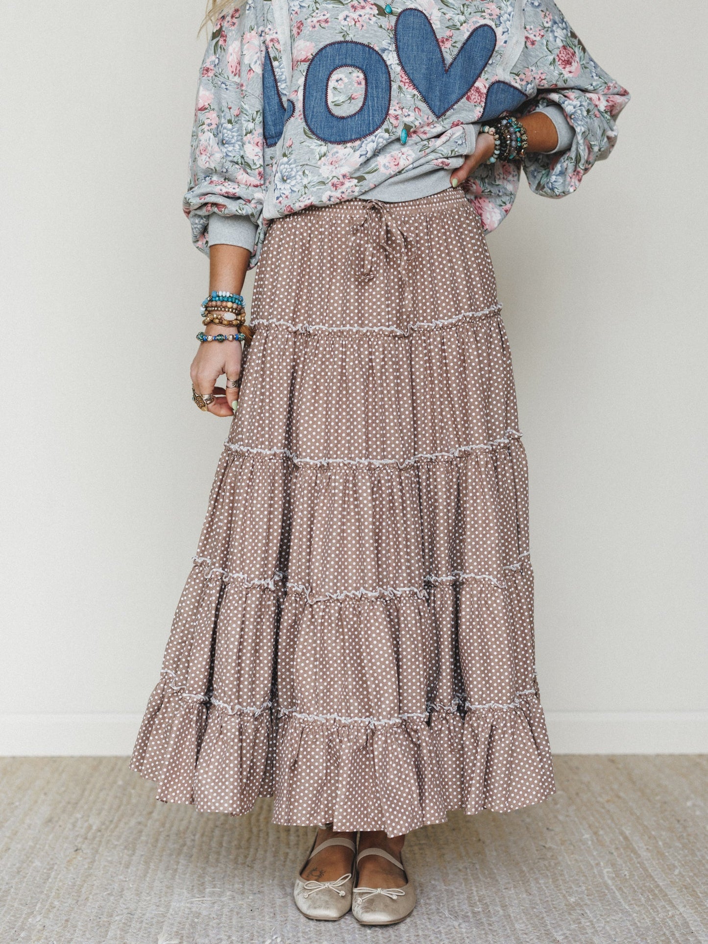 Polka Dot Darling Maxi Skirt - Mocha