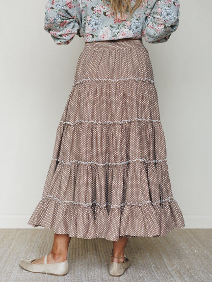 Polka Dot Darling Maxi Skirt - Mocha